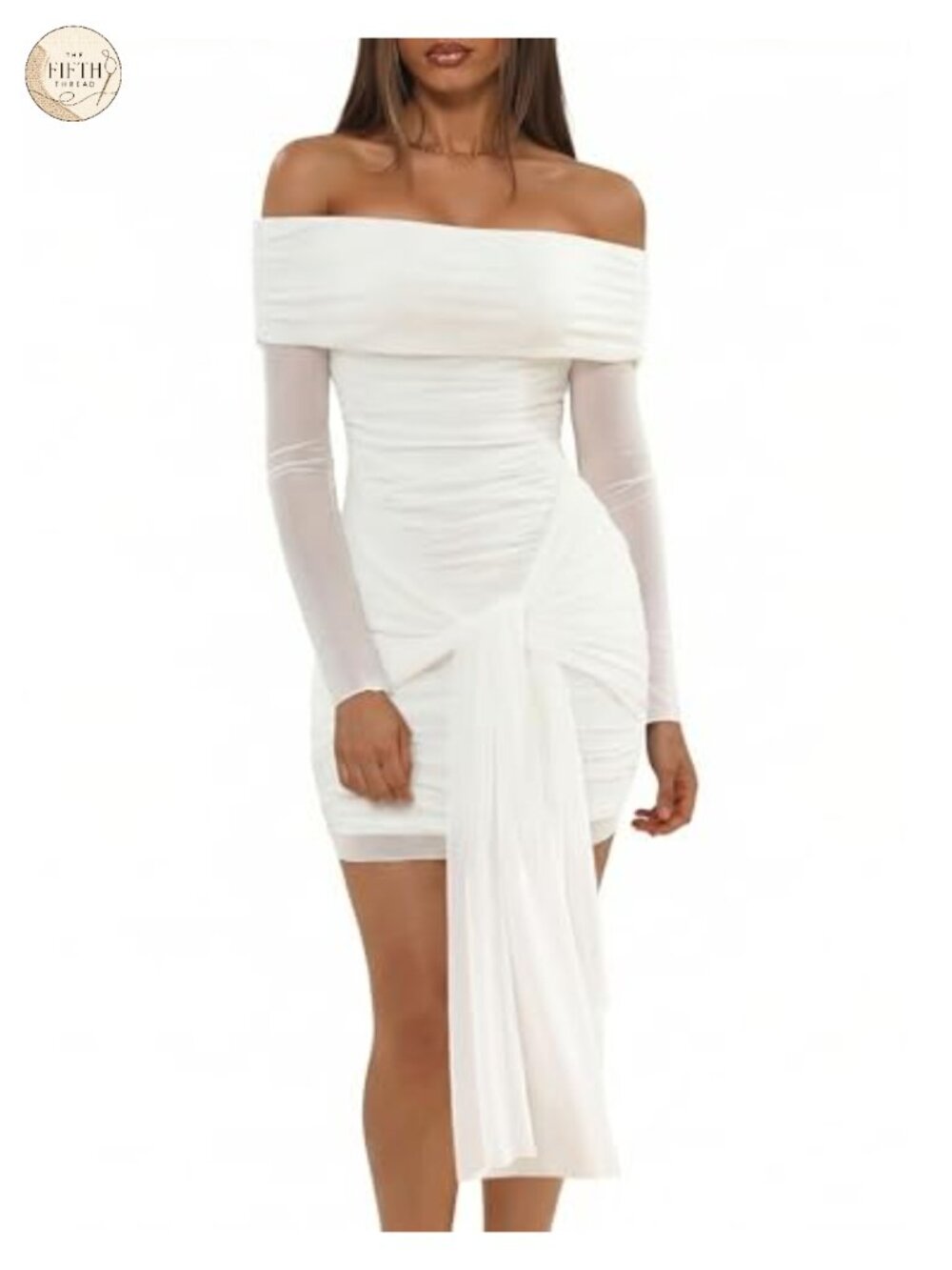 Off Shoulder Ruched Bodycon Long Sleeve Mini Dress